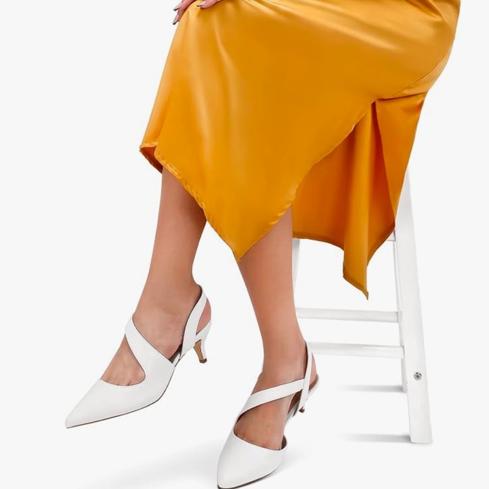Women's Pumps 2 inch Low Heel Pointed Toe Slingback White